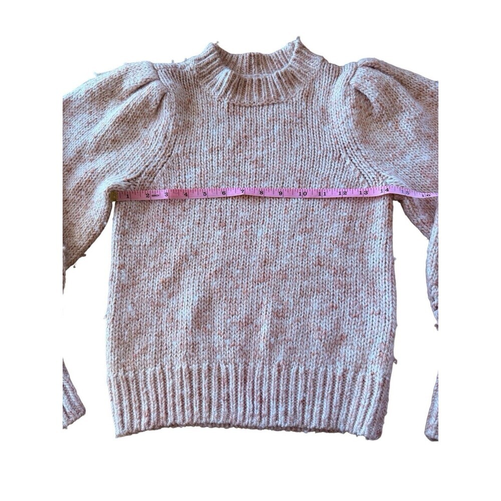 Madewell Pink Cream Speckled Puff Sleeve Sweater XS Mock Neck Chunky Knit - Picture 5 of 7